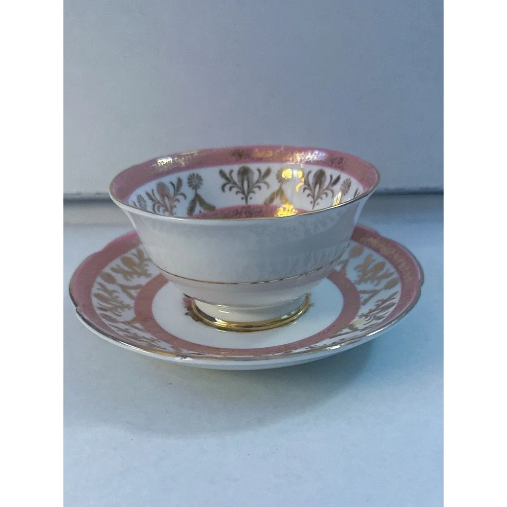Vintage Royal Grafton Bone China Tea Cup & Saucer Pink Gold Trim #1840